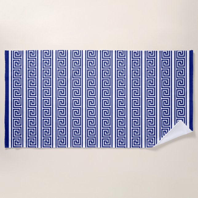 Toalha De Praia Elegante Azul Marinho & Branco (Frente)
