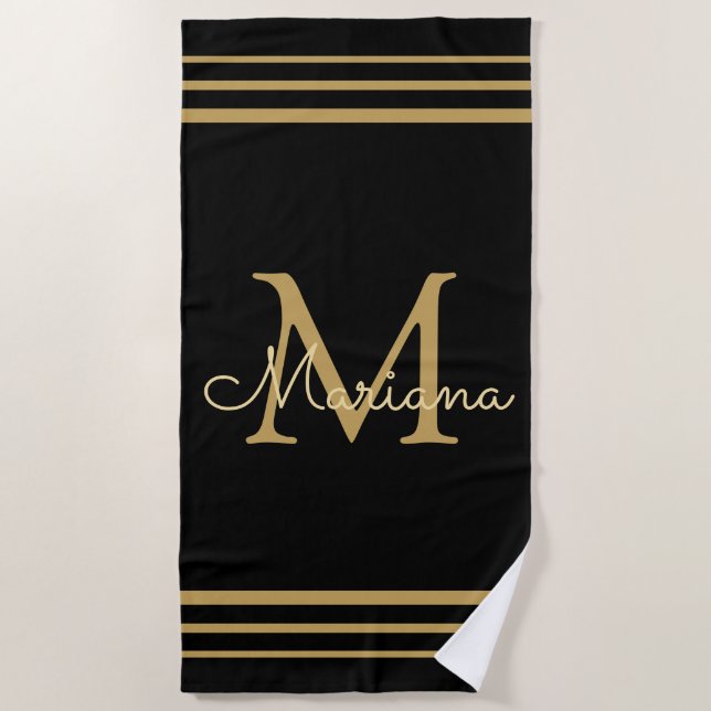 Toalha De Praia elegante Black gold personalizado chic Beach Towel (Frente)