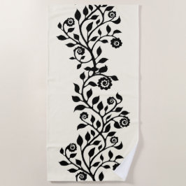 Toalha De Praia Elegante Black Swirnament Vintage Floral Boho
