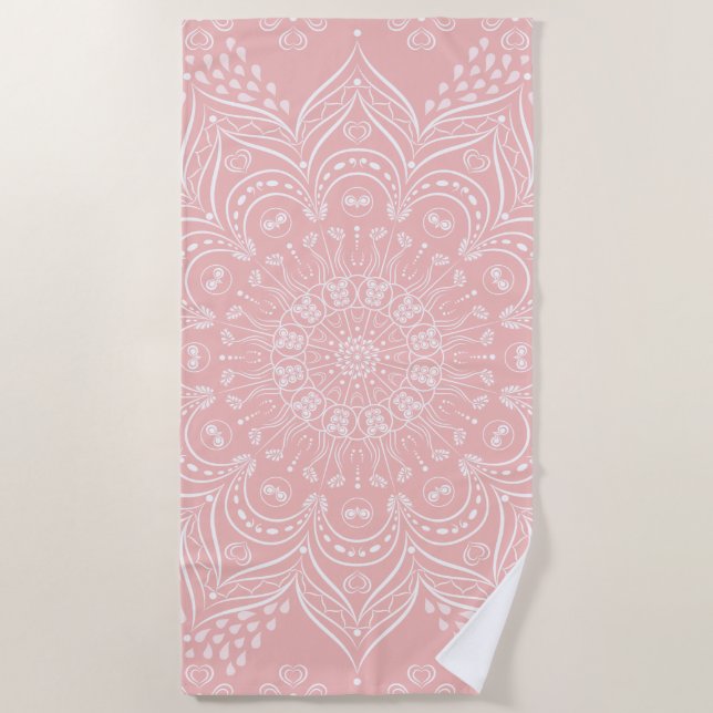 Toalha De Praia Elegante Boho Mandala Blush Pink (Frente)