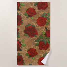Toalha De Praia Elegante Classy Damask Vintage Chic Taupe Rosas ve