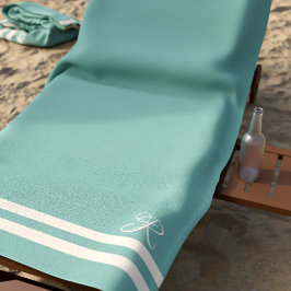 Toalha De Praia Elegante de faixas verdes e creme de monograma