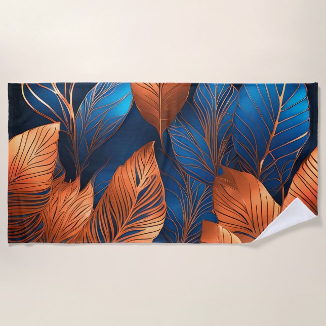 Toalha De Praia Elegante Dourado Foliage Nature Design (Frente)