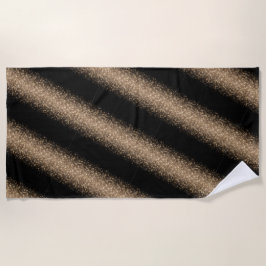 Toalha De Praia Elegante Glitter Ombre Preto e Dourado