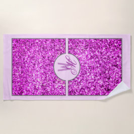 Toalha De Praia Elegante Glitter Rosa Monogramado 