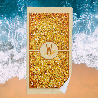 Toalha De Praia Elegante Laranja Amarelo Glitter Monogramado