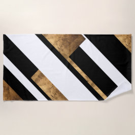 Toalha De Praia Elegante Metal Preto e Branco Geométrico Chic