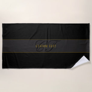 Toalha De Praia Elegante Monograma de Letra com Preto e Dourado