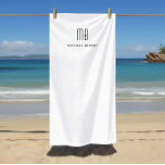 Toalha De Praia Elegante, preto e branco, monograma<br><div class="desc">Toalha de praia monograma,  preto e branco,  elegante.</div>