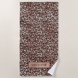 Toalha De Praia Elegante Rosa Chic Impressão Leopardo Personalizad