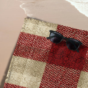 Toalha De Praia Elegante Xadrez Burgundy Marfim Ferrugem Vermelho