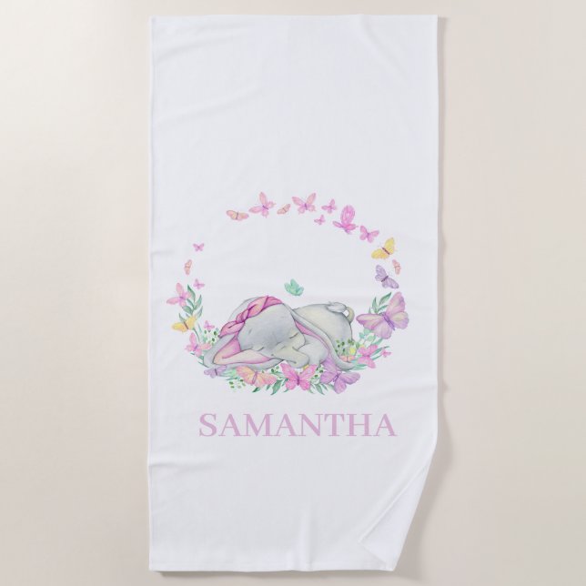 Toalha De Praia Elephant PINK BUTTERFLY Beach Towel (Frente)