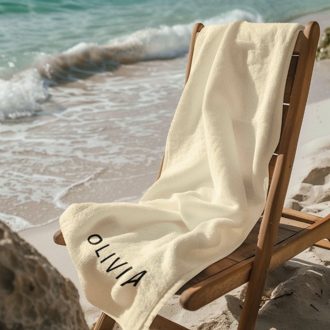 Toalha de Praia em Creme Personalizada | Nome Pers (Criador carregado)