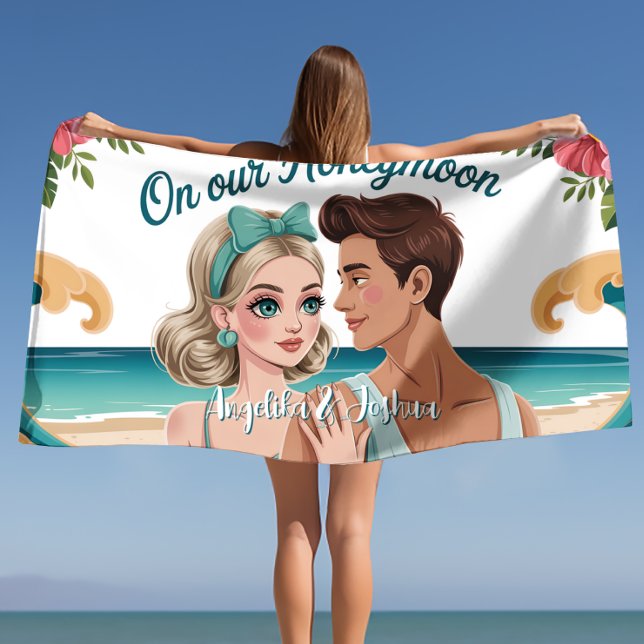 Toalha De Praia Em Nossa Lua de Honra Tropical Blue Ocean Wave Rom (Criador carregado)