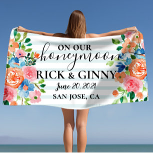 Toalha De Praia Em Nossa Lua de Mel - Floral Personalizada Lua de 