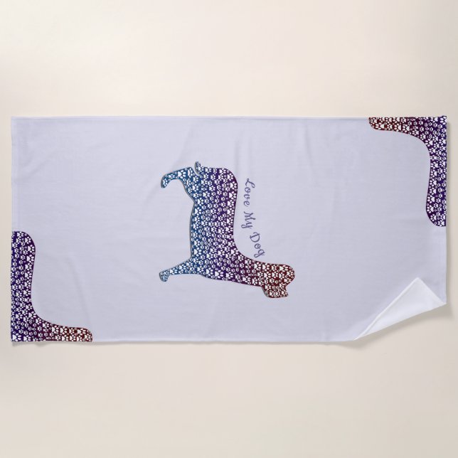 Toalha De Praia Embossed Indigo Gradient Paw Print Dog Outline (Frente)