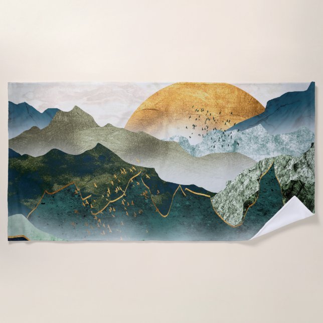 Toalha De Praia Emerald golden mountains (Frente)