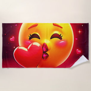 Toalha De Praia Emoji de Beijo: Arte de Amor e Corações