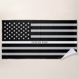 Toalha De Praia EMS Fino White Line American Flag Monograma