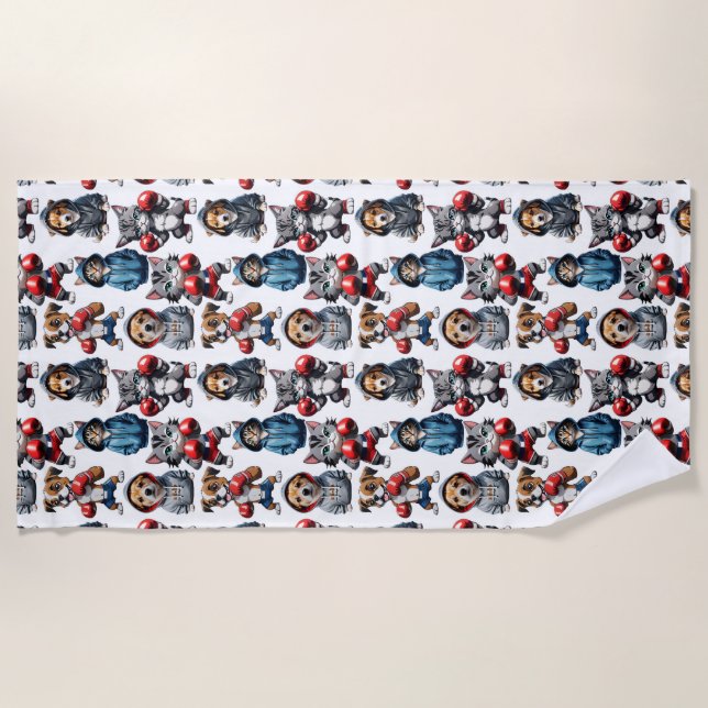 Toalha De Praia Engraçado Boxing Cat Dog Pattern Design (Frente)