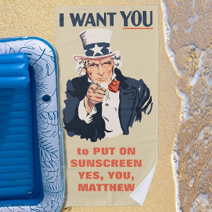 Toalha De Praia Engraçado Tio Sam Patriótico Mensagem Personalizad