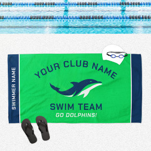 Toalha De Praia Equipe de Natação Verde Marinho Nome Personalizado