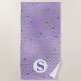 Toalha De Praia Escalas roxas e verdes do monograma da sereia