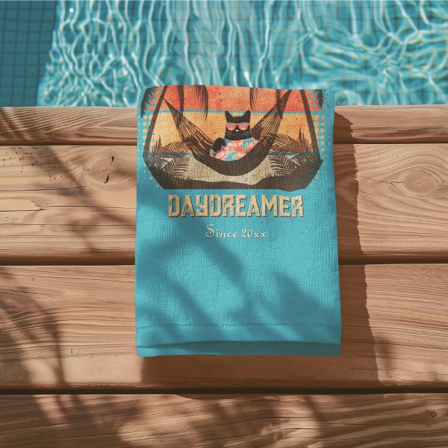 Toalha De Praia Escape tropical de Gato Legal e Sonhador (Daydreaming Cool Cat's Tropical Escape Beach Towel)