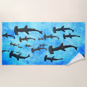 Toalha De Praia Escola de Tubarões Hammerhead em Silhouette