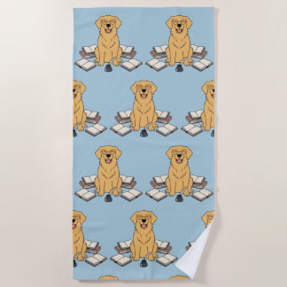 Toalha De Praia Escritor Canino Caprichoso Padrão Azul Pastel Verã