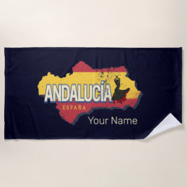 Toalha De Praia Espanha Andalusia Mapa de Férias Flamenco Vintage