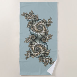 Toalha De Praia Espirais de Arte Fractal Azul-abstrato Beige