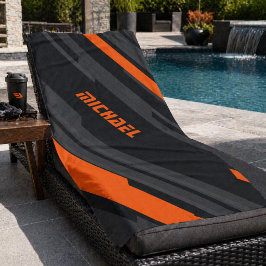 Toalha De Praia Esportes Geométricos Nome Laranja Preto Moderno
