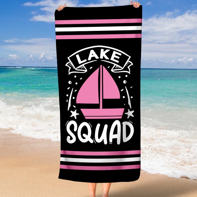 Toalha De Praia Esquadrão do Lago de Barcos de Verão com Limite de (Summer Boat Lake Squad with Stripe Border Beach Towel)