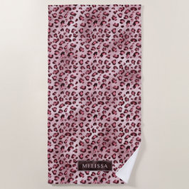 Toalha De Praia Estampa Animal Leopardo Rosa Com Folha Falsa E Nom