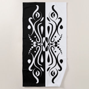 Toalha De Praia Estilo de Harlequin Abstrato branco e preto elegan