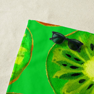 Toalha De Praia Estilo de praia de corte de kiwi verde aquarela