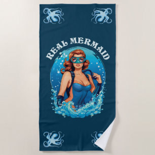 Toalha De Praia Estilo de Vintage Sereia Real - Fêmea Que Diver Sc