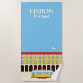 Toalha De Praia Estilo de vintagem do elétrico amarelo de Lisboa