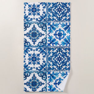 Toalha De Praia estilo italiano,Mediterrâneo,mosaico,azul,