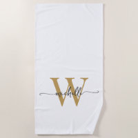 Estilo Moderno Nome Monograma Script Dourado Branc