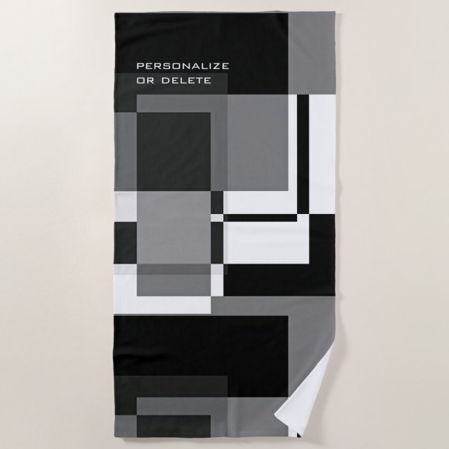 Toalha De Praia Estilo Mondrian Abstrato Padrão moderno preto bran (Frente)