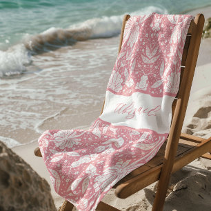 Toalha De Praia Estilo personalizado William Morris, cor-de-rosa,