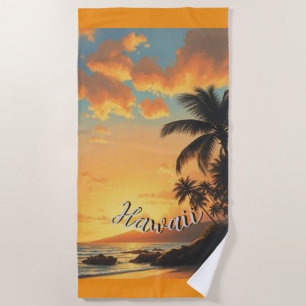 Toalha De Praia Estilo Vintage Havaiano Viagem Costa Mar Pôr-do-So