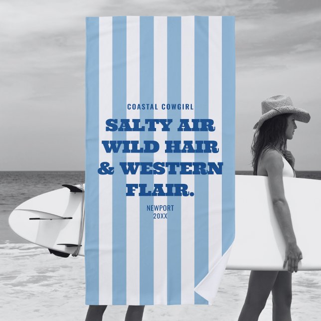 Toalha De Praia Estilo Western de Cowgirl Costeira Faixa Azul de C (Criador carregado)