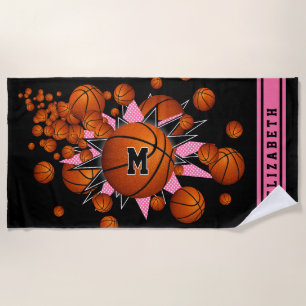 Toalha De Praia estrelas de basketball nome das raparigas monogram