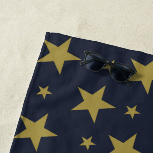 Toalha De Praia Estrelas do ouro em azul Marinho - Elegante e Eter