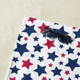 Toalha De Praia Estrelas Vermelhas e Azuis - Padrão de bandeira Am