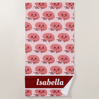 Toalha De Praia Eu Amo Meu Cérebro - Cérebro Sorridente