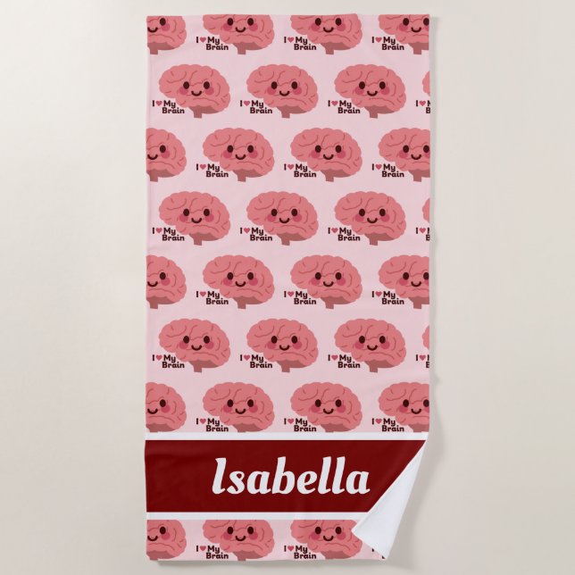 Toalha De Praia Eu Amo Meu Cérebro - Cérebro Sorridente (Frente)